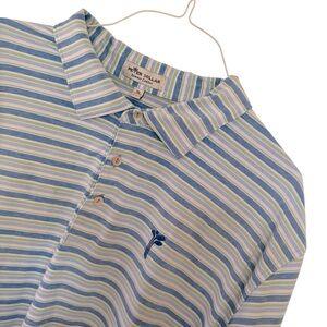 Peter Millar Men’s XL Summer Comfort Golf Shirt Stripes White Blue Green